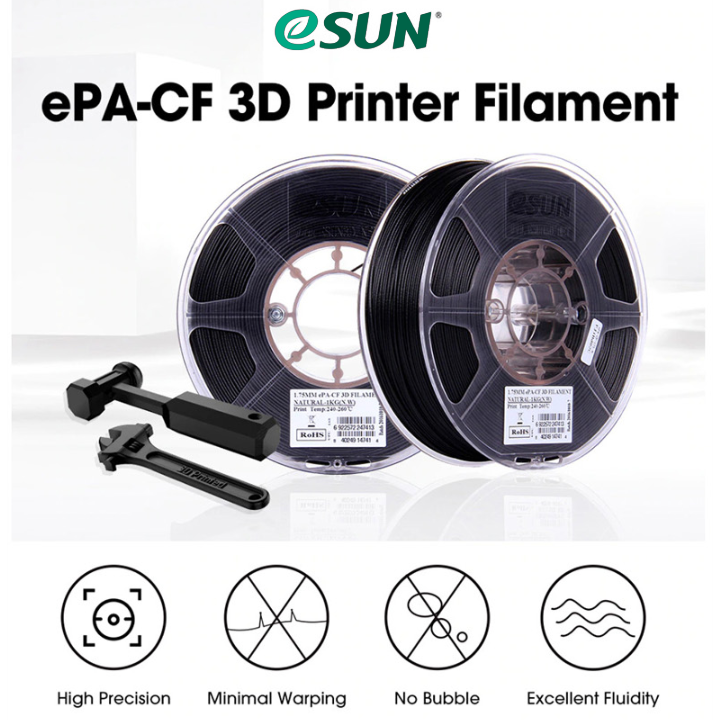 Nhựa in 3d Carbon Fiber eSun ePA-CF Natural màu Đen 1kg/Cuộn