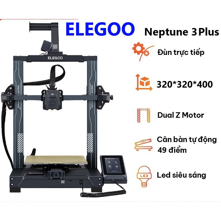 Máy in 3d FDM ELEGOO Neptune 3 Plus có vùng in lớn 32*32*40cm³ & cân bàn tự động 49 điểm