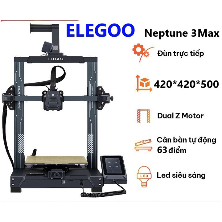 Máy in 3d FDM ELEGOO Neptune 3 Max kích thước in lớn 42*42*50cm³ và cân bàn tự động 63 điểm