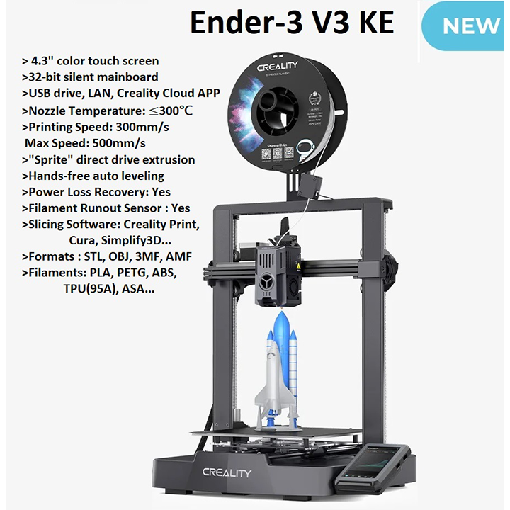 Máy in 3d Creality Ender 3 V3 KE cân bàn hoàn toàn tự động...độ chính xác và tốc độ cao Max 500mm/s