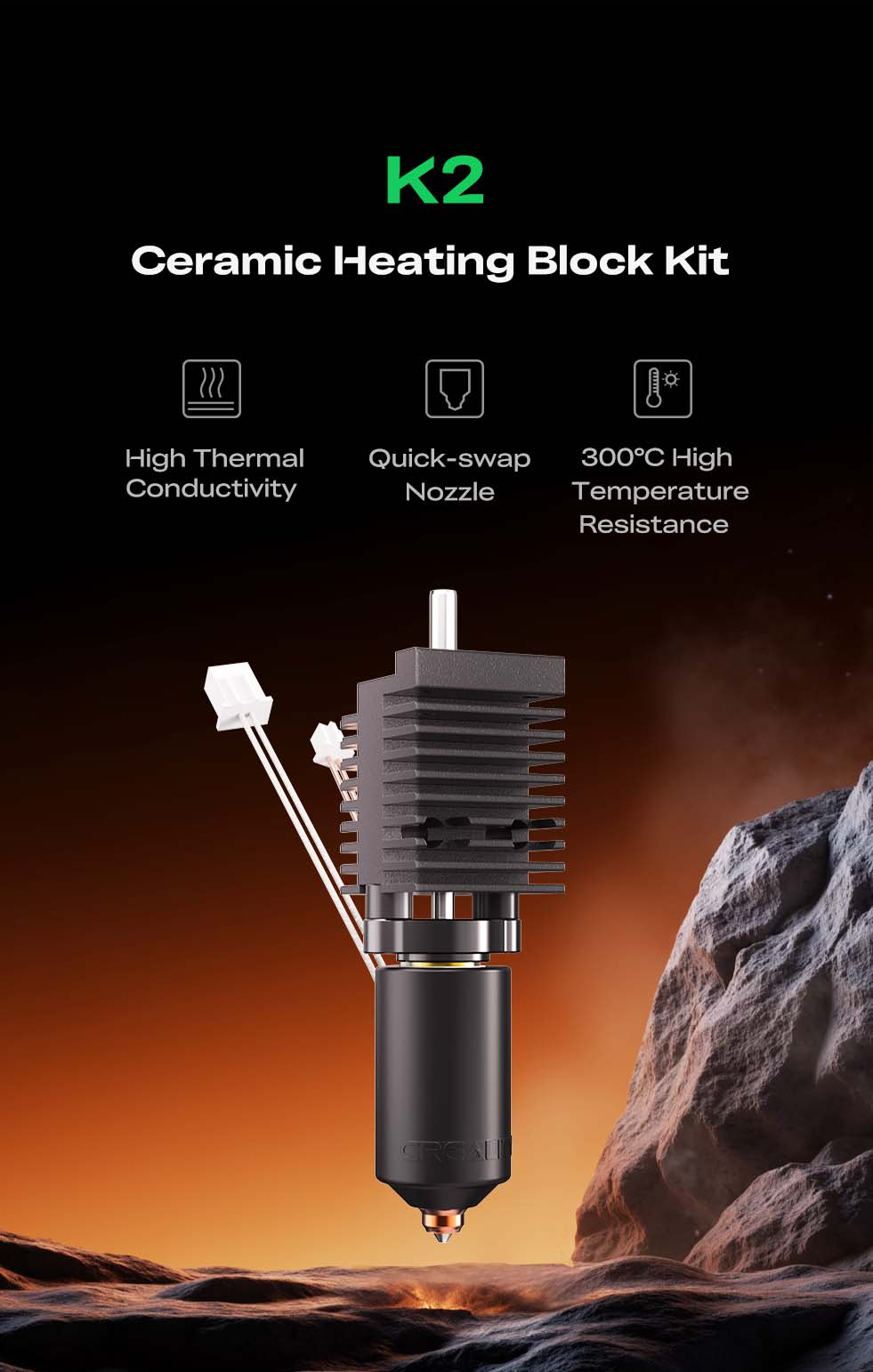 Bộ đầu đùn gốm Ceramic Heating Block Kit cho máy in 3D Creality K2 / K2 Pro