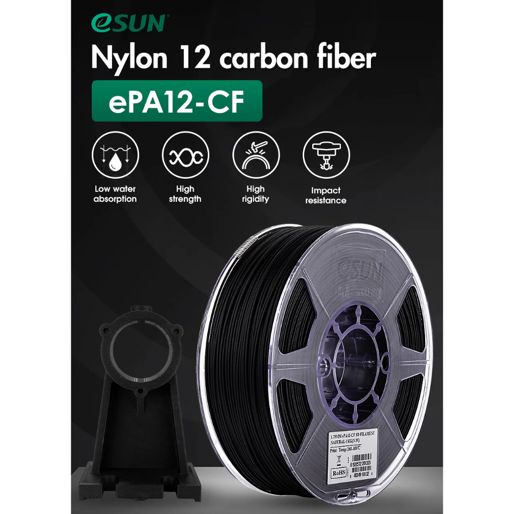 Nhựa in 3d Nylon chứa sợi carbon ESUN PA12-CF màu Black 1kg